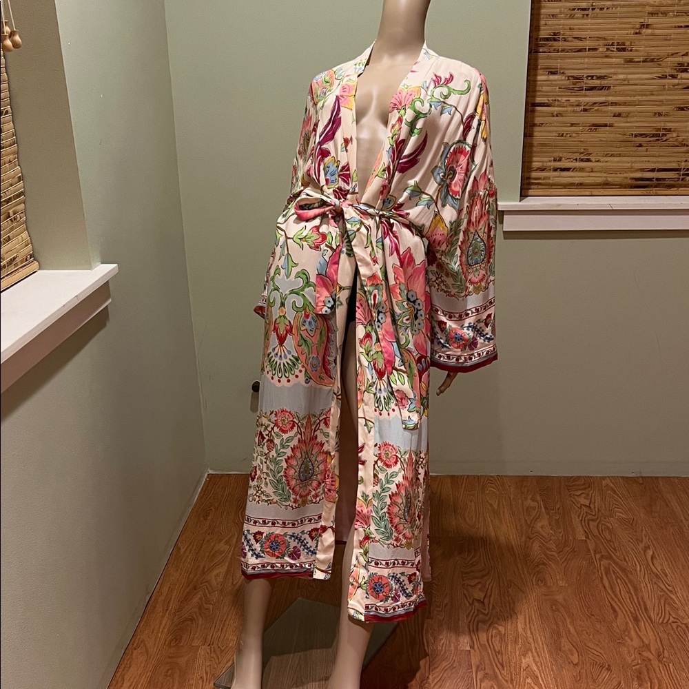 Zara Floral Kimono Robe - Multicolor With Belt Size L